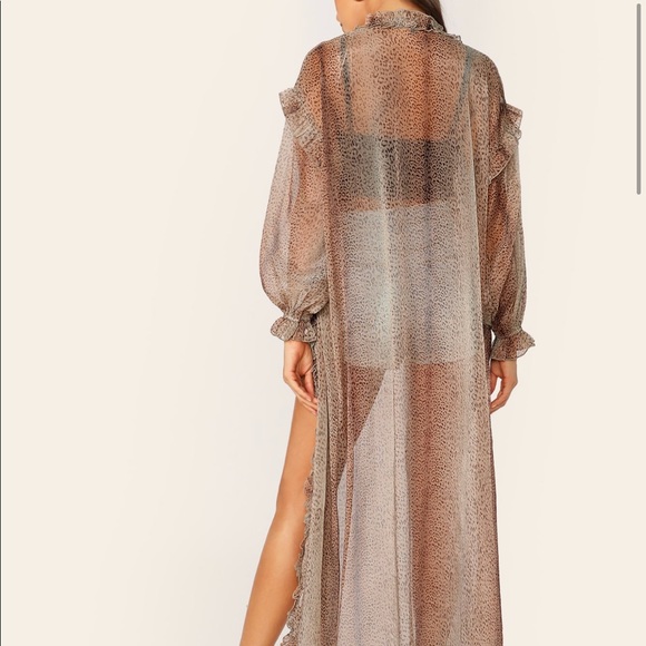 Leopard print kimono duster swim cover up - Picture 3 of 5